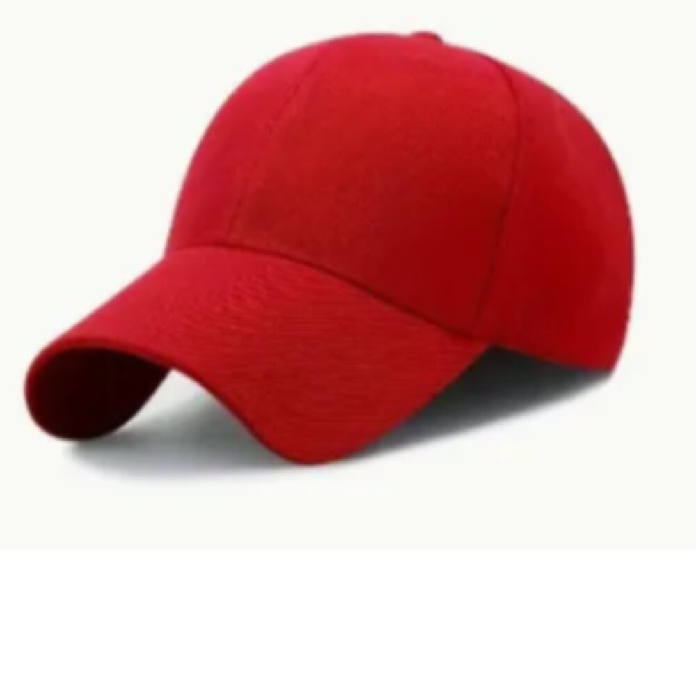 Red baseball cap adjustable adjustable strap in the back.  For men and  women.